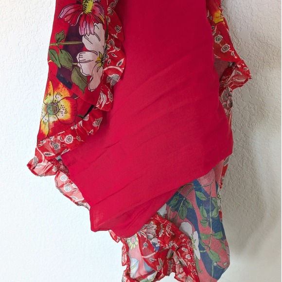 One September Anthropologie Red Floral Ruffle Maxi Dress Petite Small SP - Picture 8 of 9